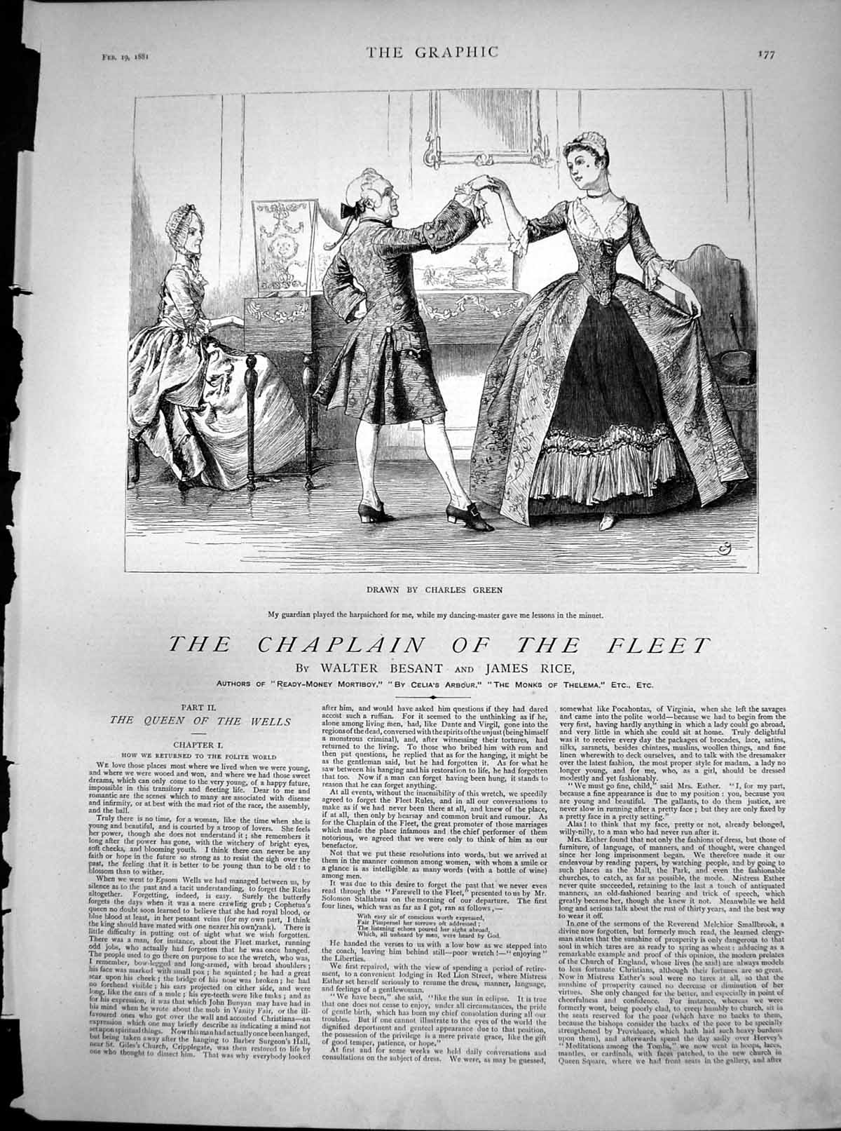 Antique Old Print Chaplain Fleet How Returned Polite World Dance Minuet 1881