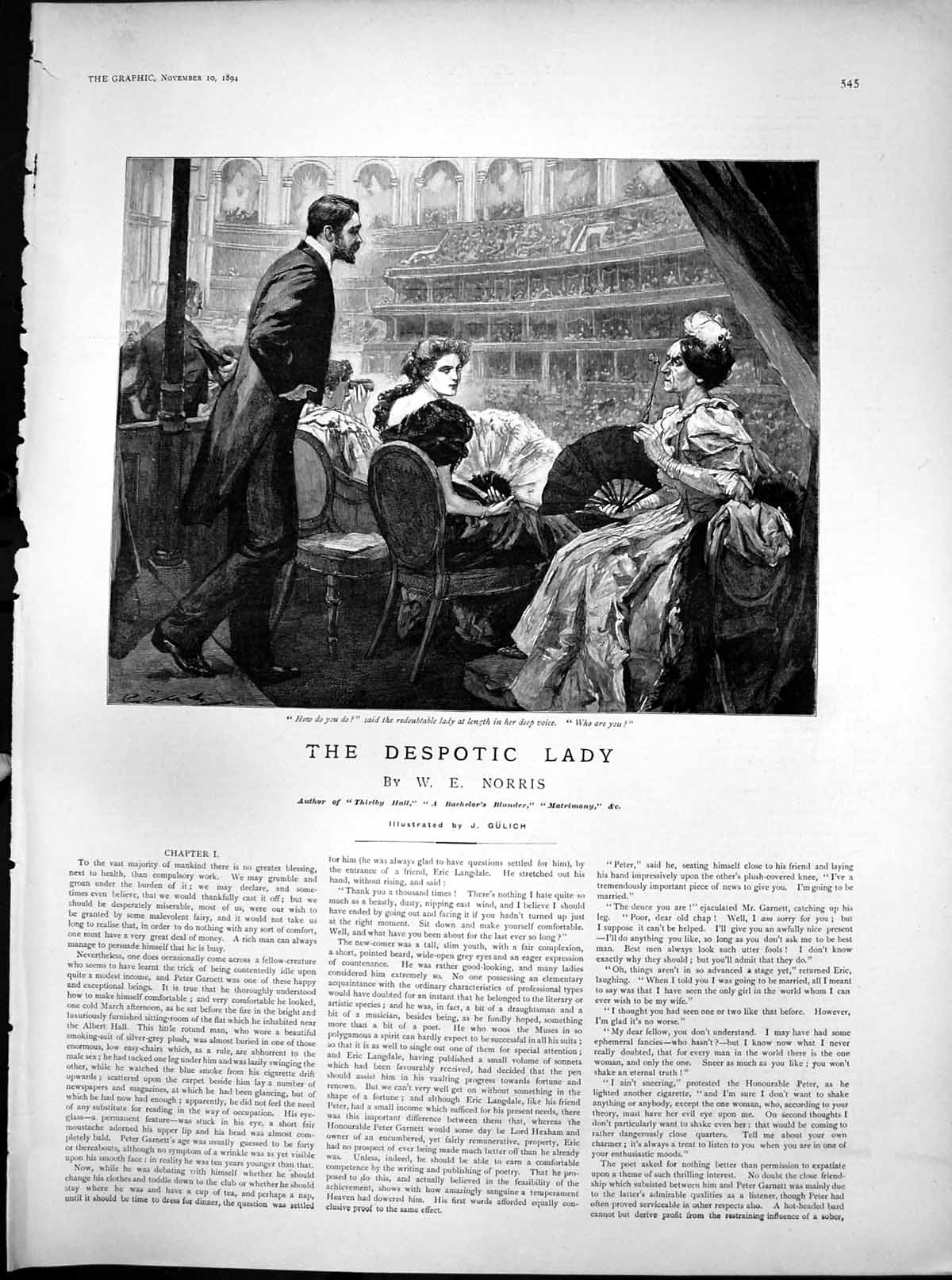 Antique Old Print Despotic Lady J Gulich Young Couple Stern Lady Theatre 1894