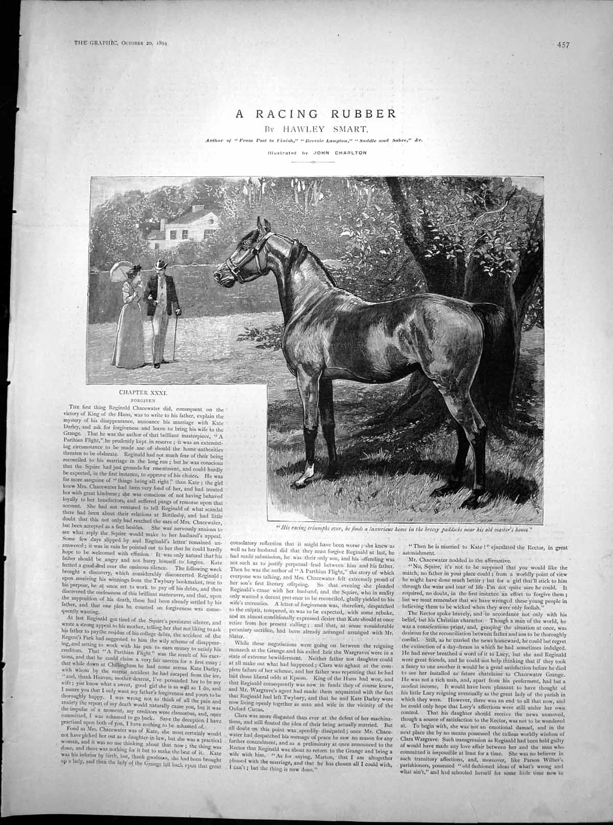 Antique Print Racing Rubber Forgiven Horse Racing Over Paddock Master 1894 19th
