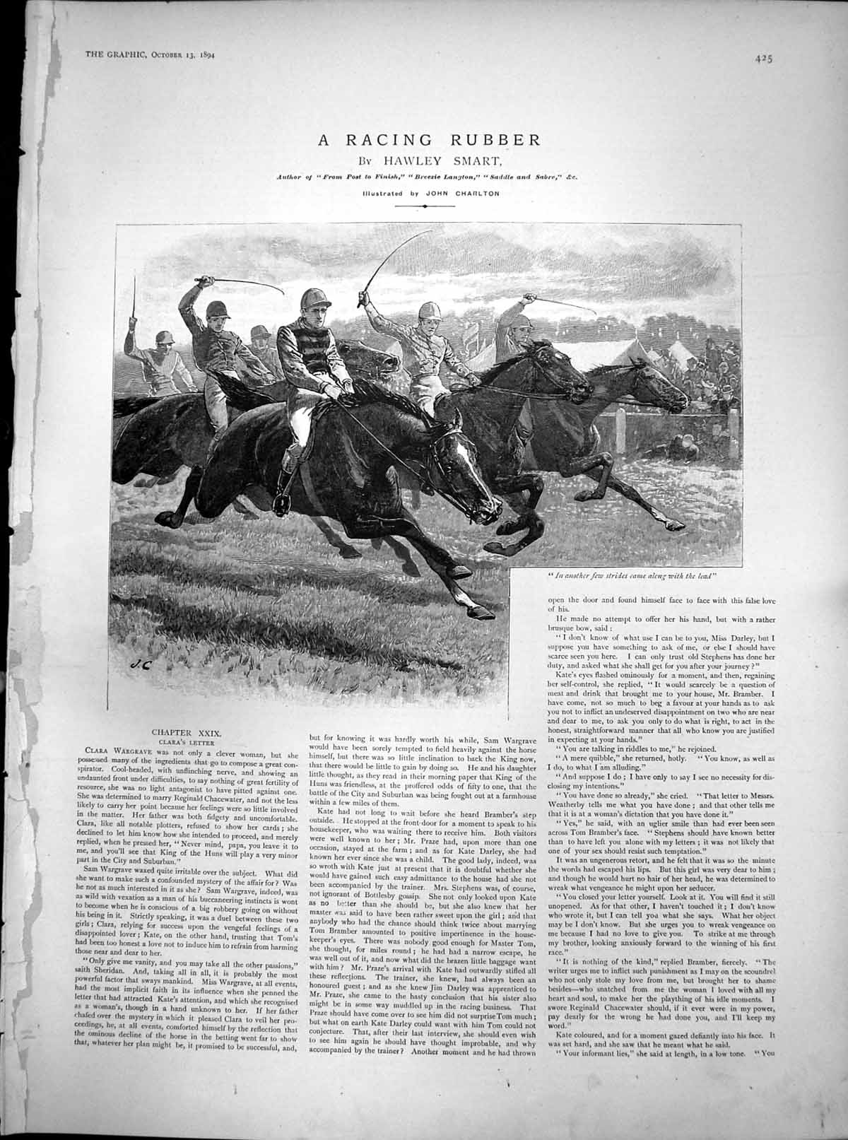 Antique Old Print Racing Rubber Hawley Smart Claras Letter Horses Race 1894