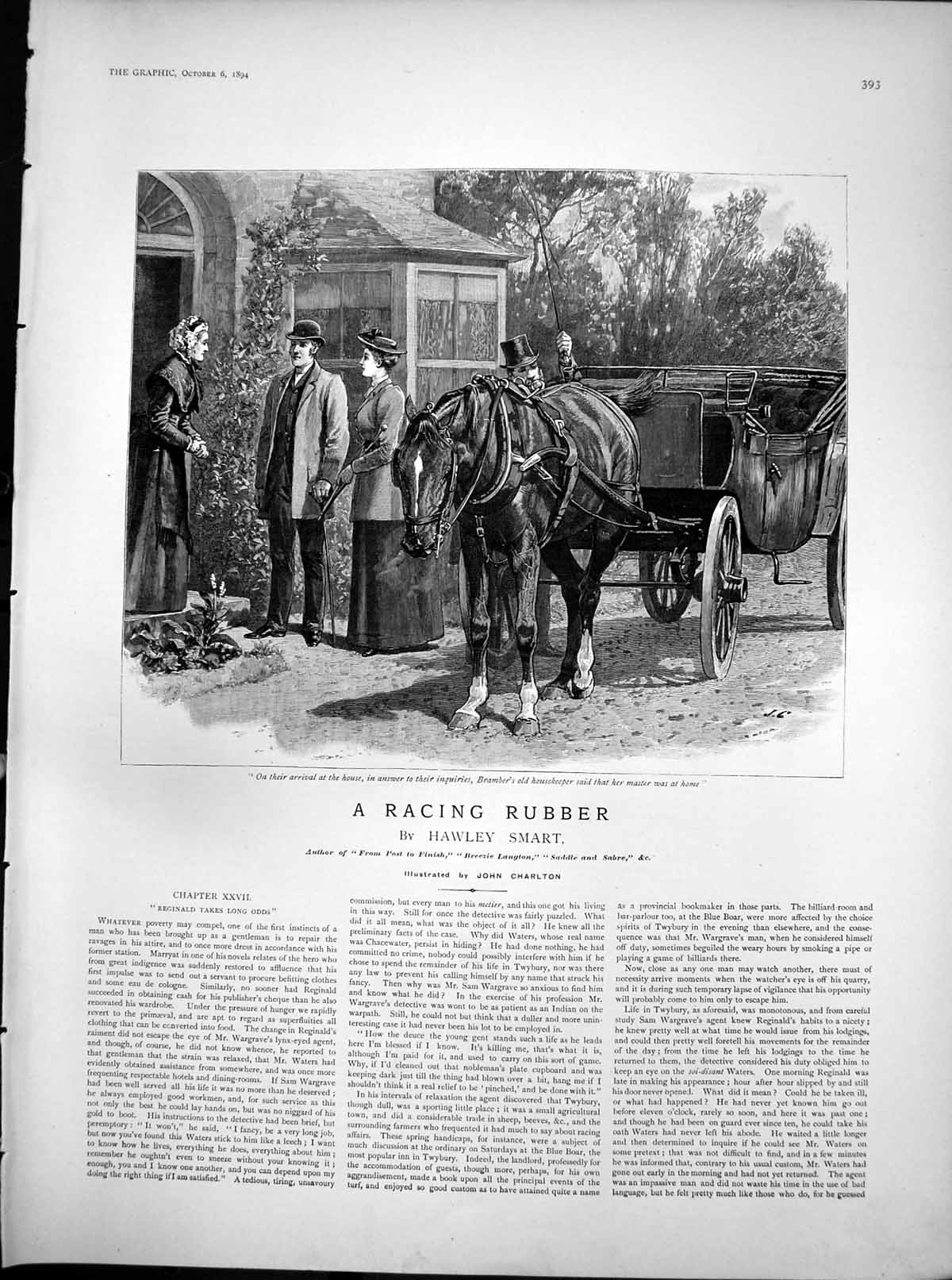 Antique Old Print Racing Rubber Reginald Tales Long Odds Bramber House 1894