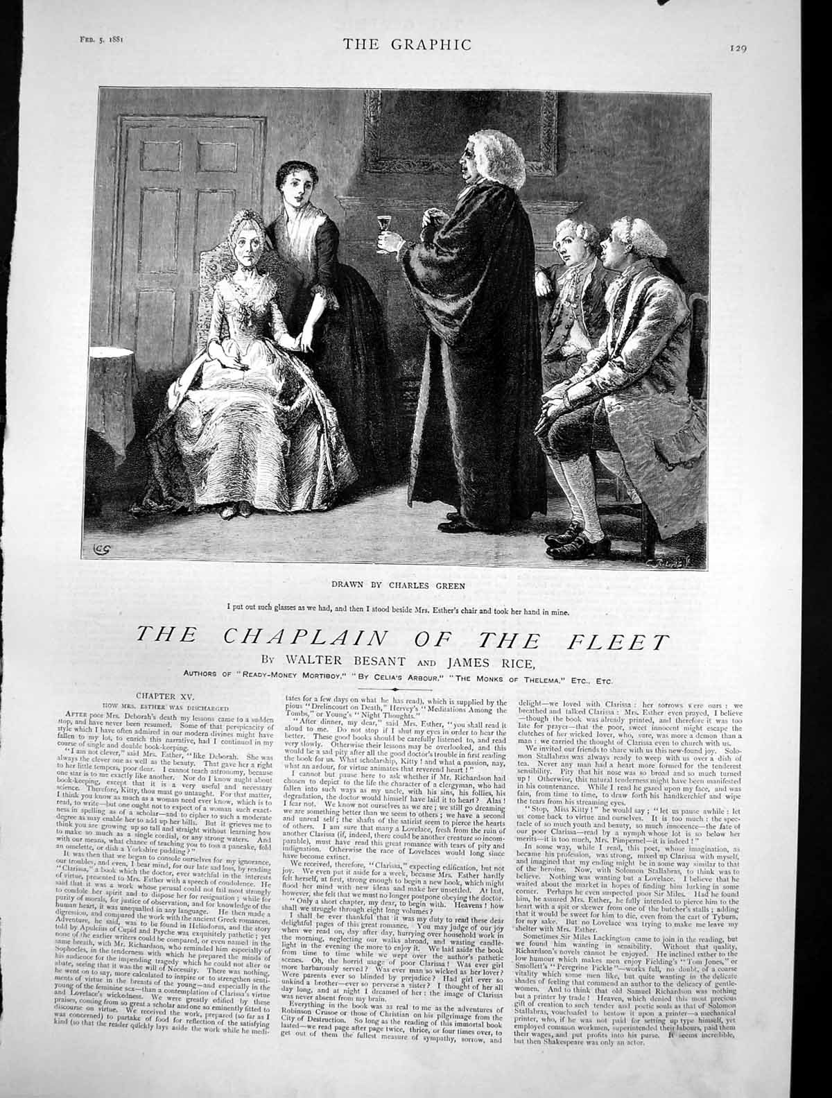 Antique Print Chaplain Fleet Charles Green Held Mrs Esthers Hand Glass 1881