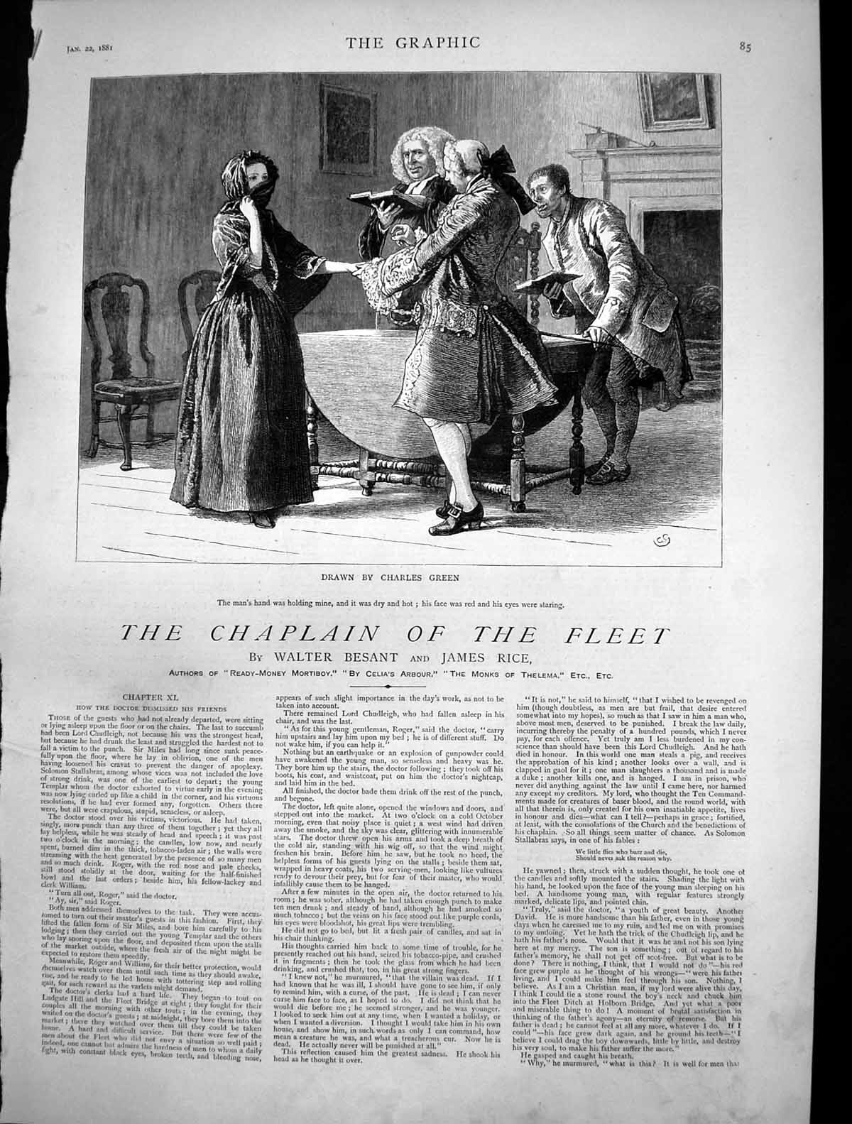 Antique Print Chaplain Fleet Charles Green Mans Hand Dry Hot Face Red 1881 19th