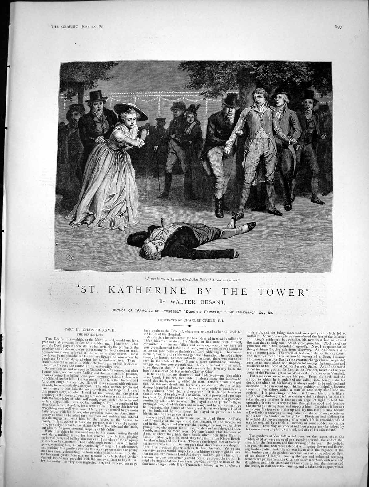 Antique Old Print St Katherine By Tower C Green Richard Arthur Knife Man 1891