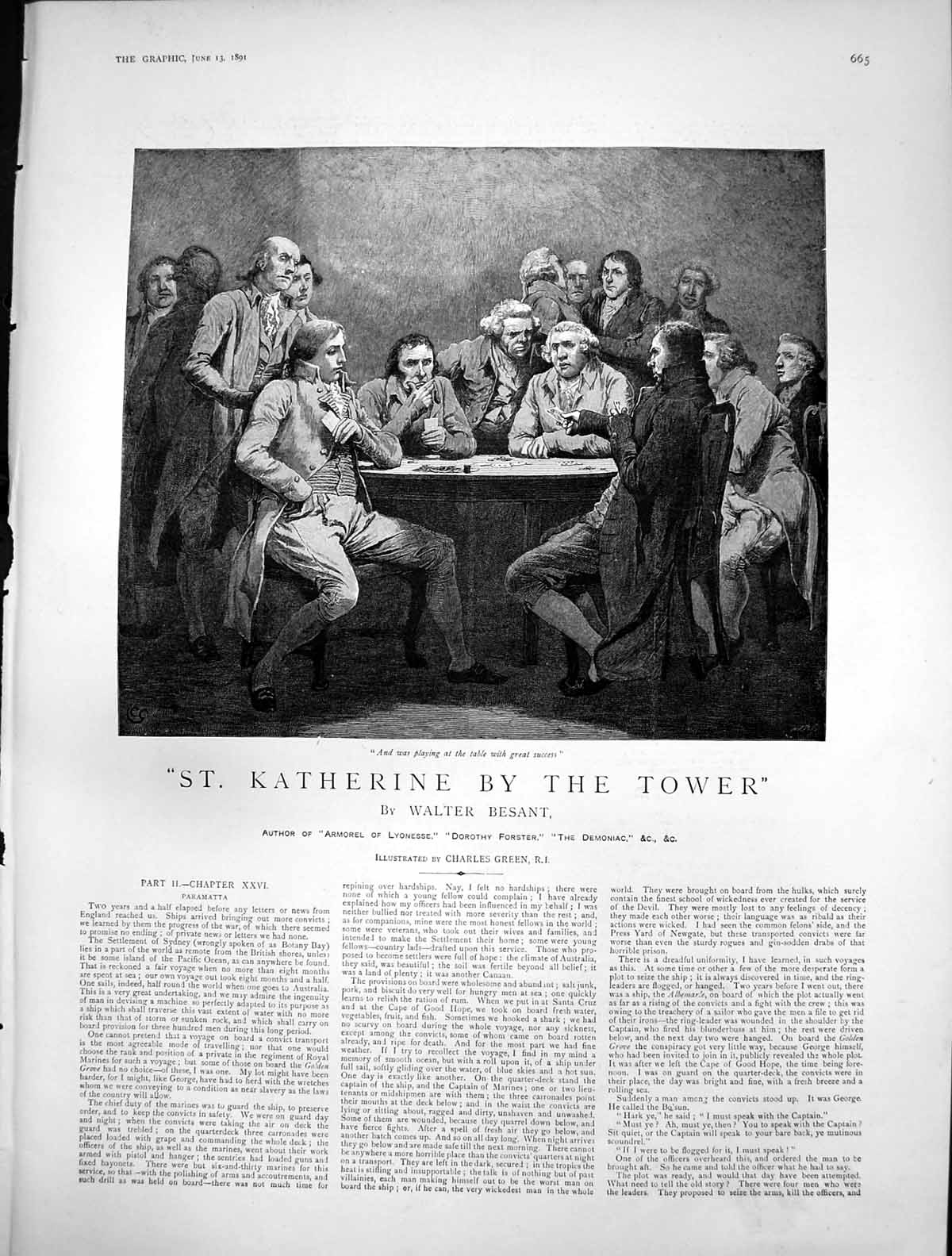 Antique Old Print St Katherine By Tower C Green Men Playing Cards Table 1891
