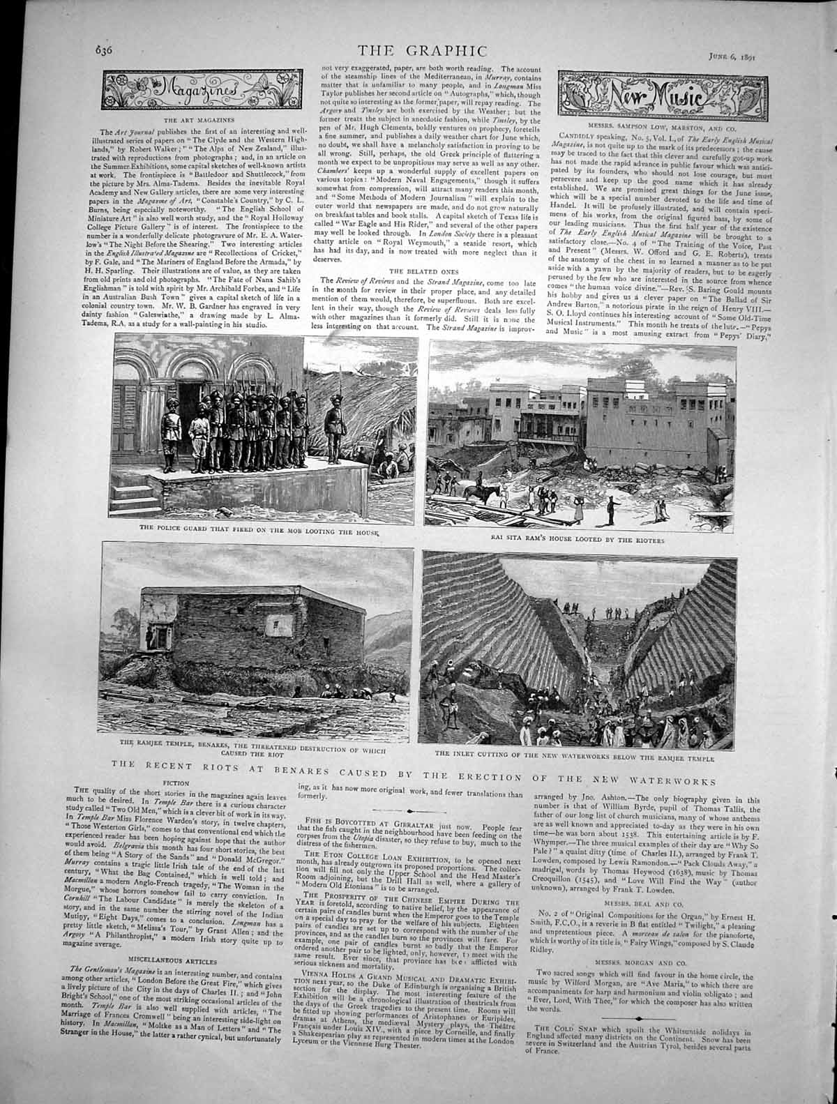 Antique Old Print Riots Benares Erection New Waterworks Ramjee Temple 1891 19th