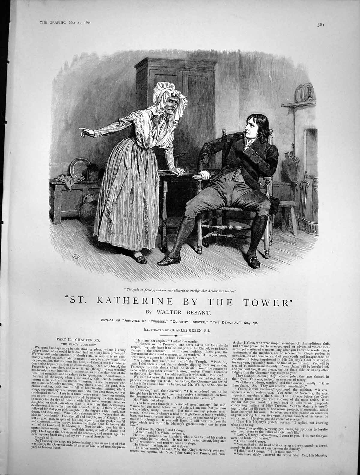 Original Old Antique Print St Katherine By Tower Archer Shaken Angry Woman 1891