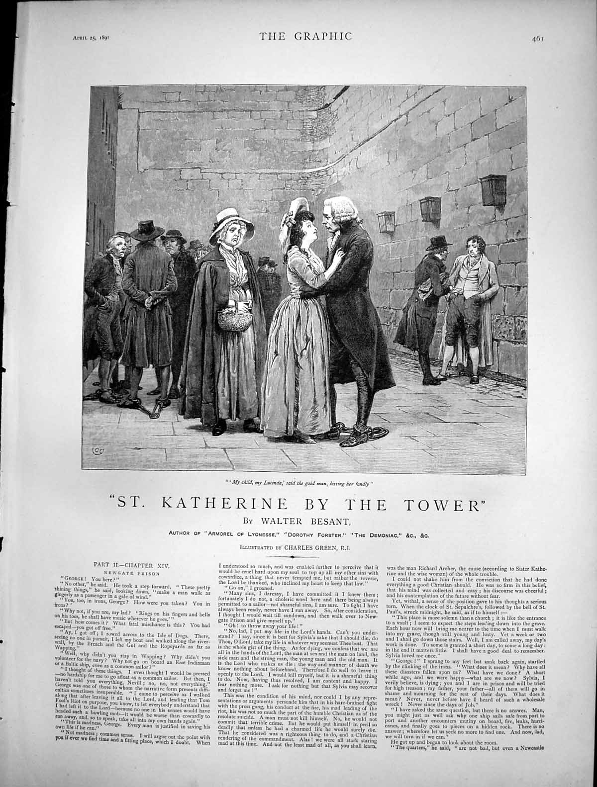 Antique Old Print St Katherine By Tower C Green Man Kisses Child Lucinda 1891