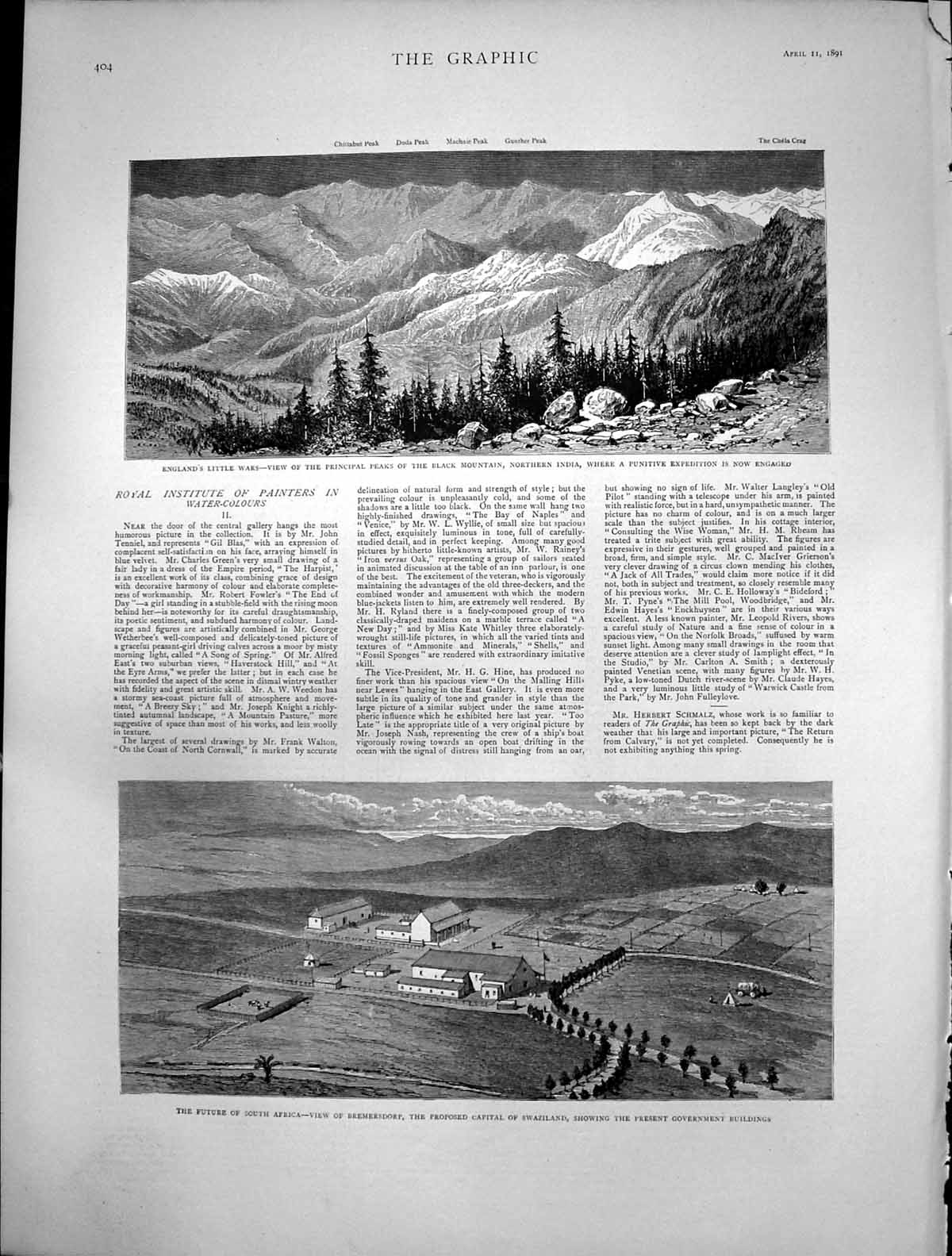 Old Print Peaks Black Mountains India Bremersdorp Capital Swaziland 1891 19th
