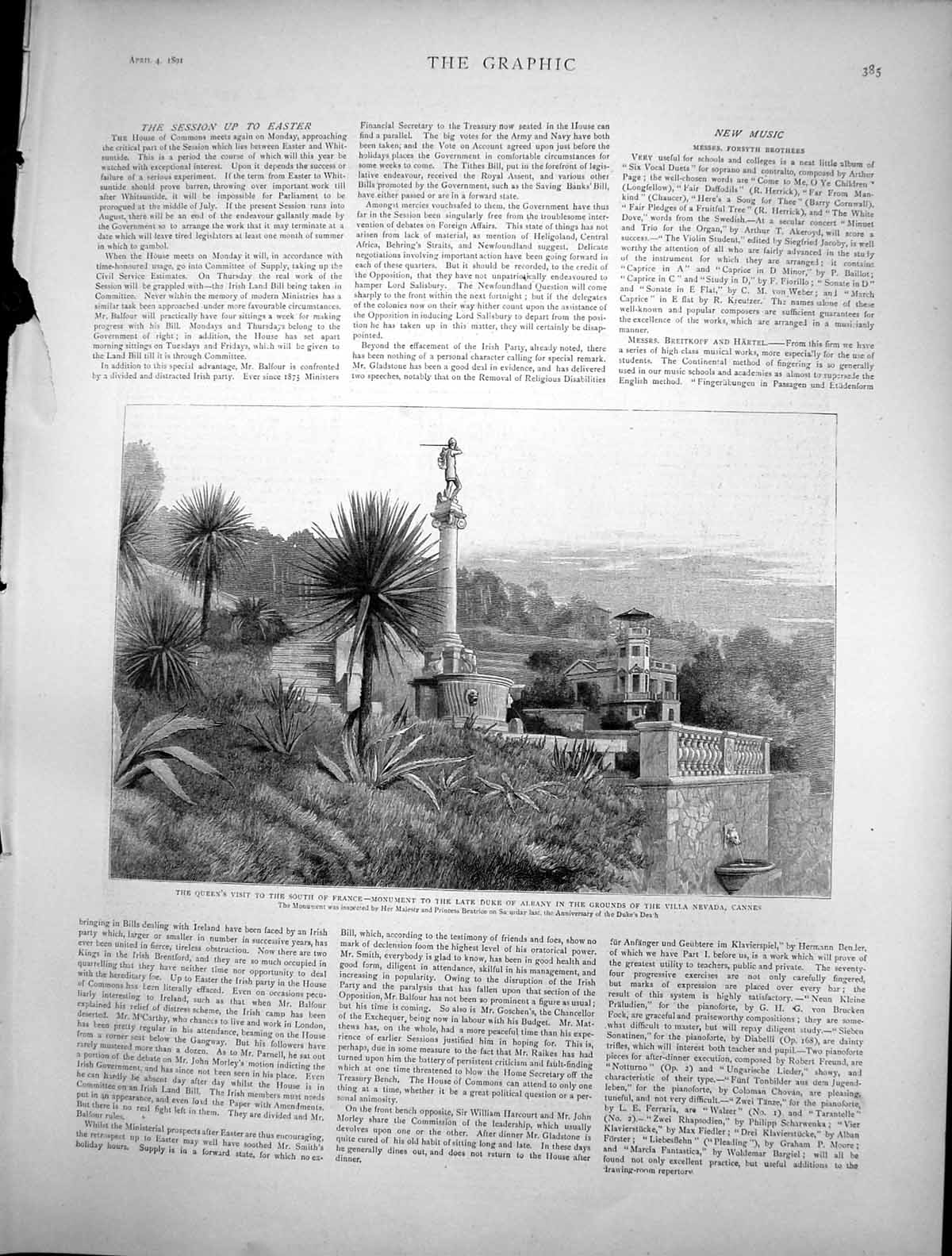 Antique Old Print Queen France Monument Duke Albany Villa Nevada Cannes 1891