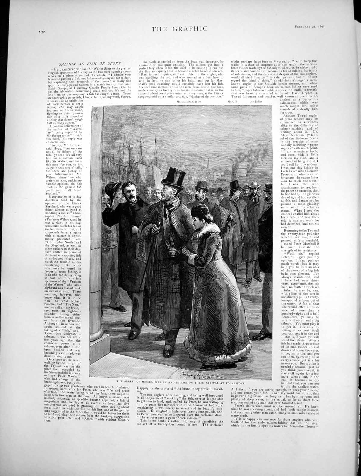 Original Old Antique Print Arrest Messrs O'Brien Dillon Arrival Folkestone 1891