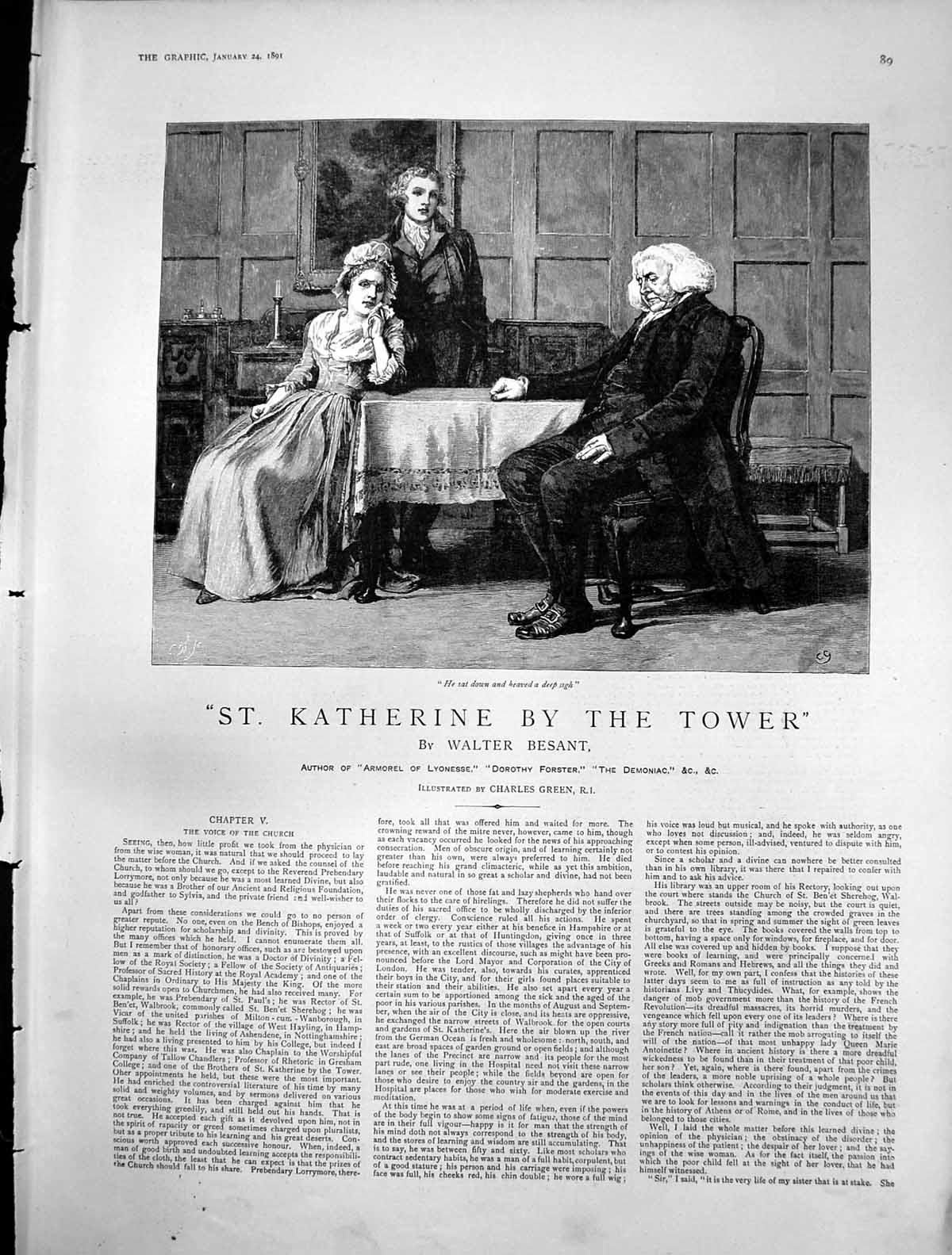 Antique Old Print St Katherine By Tower Voice Church Man Sat Down Sighed 1891