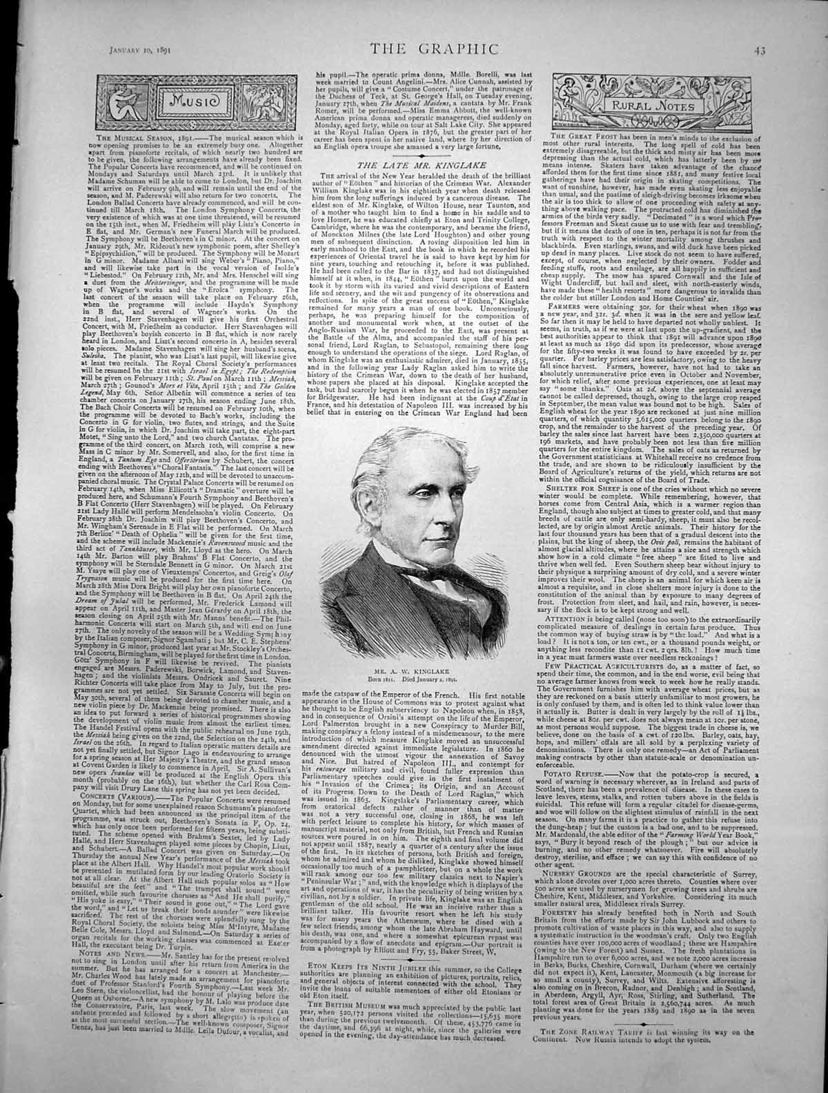 Antique Old Print Alexander William Kinglake 1811-1891 Author Historian 1891