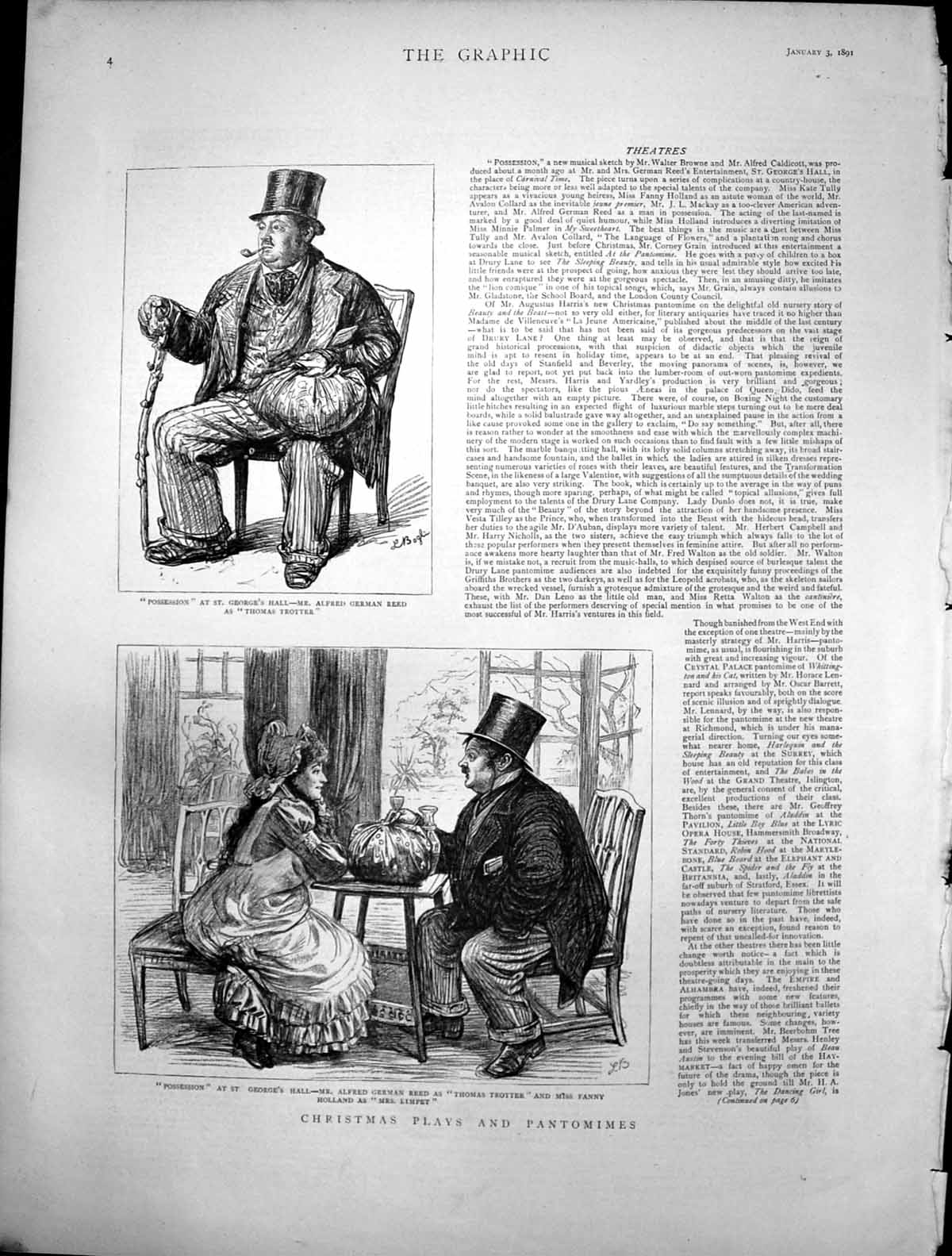 Antique Old Print Christmas Play Possession St Georges Hall Alfred Reed 1891