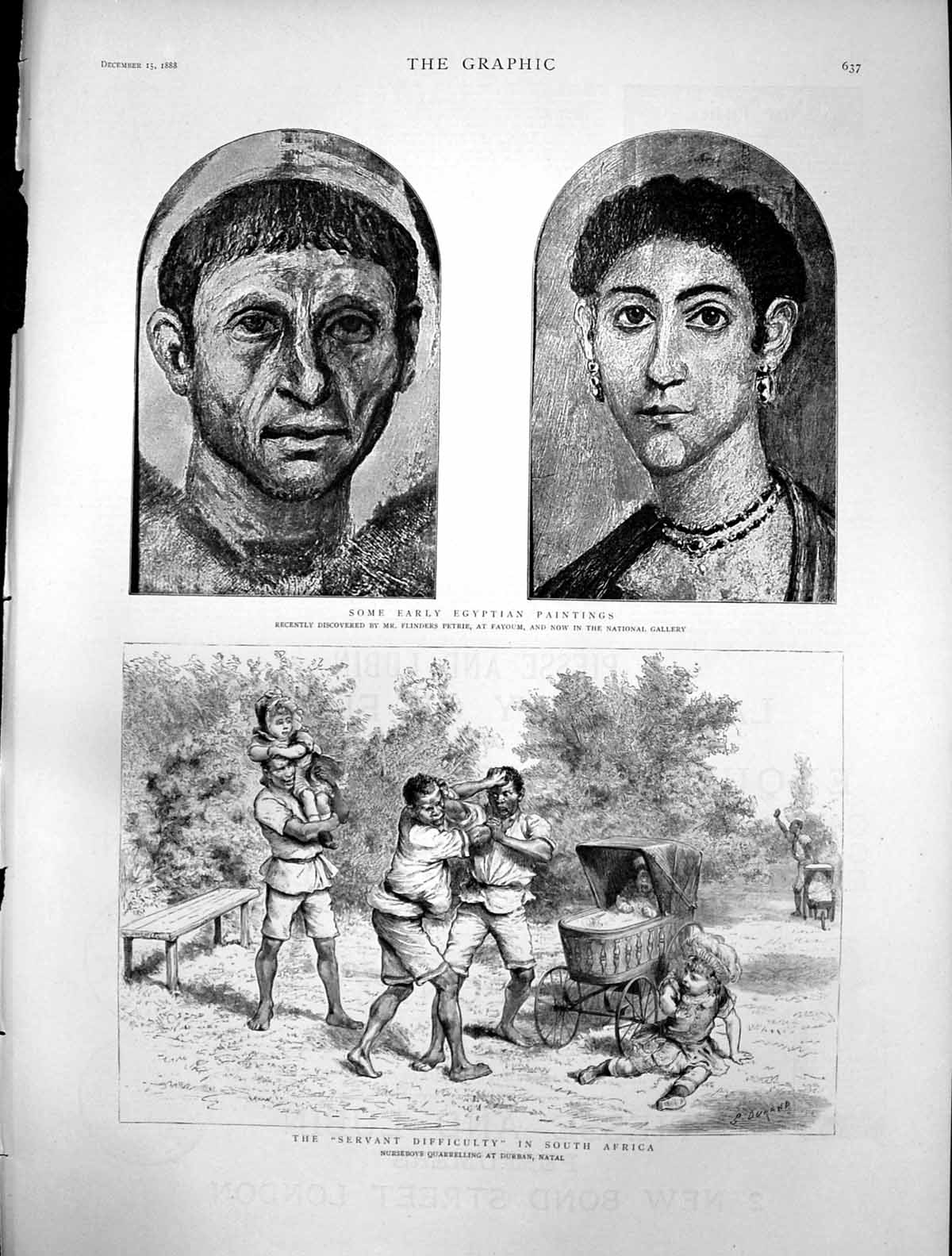 Antique Old Print Early Egyptian Paintings Nurseboys Quarrelling Durban 1888