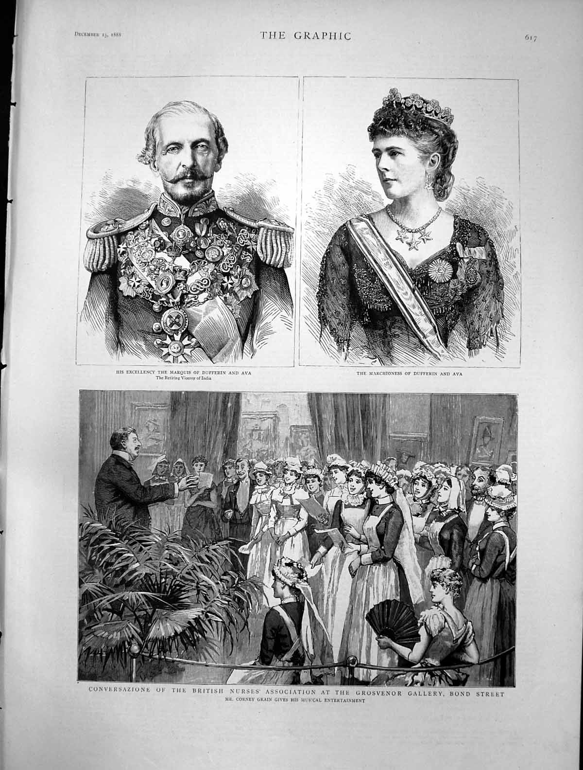 Antique Old Print Marquis Dufferin Ava Conversazione Nurses Association 1888