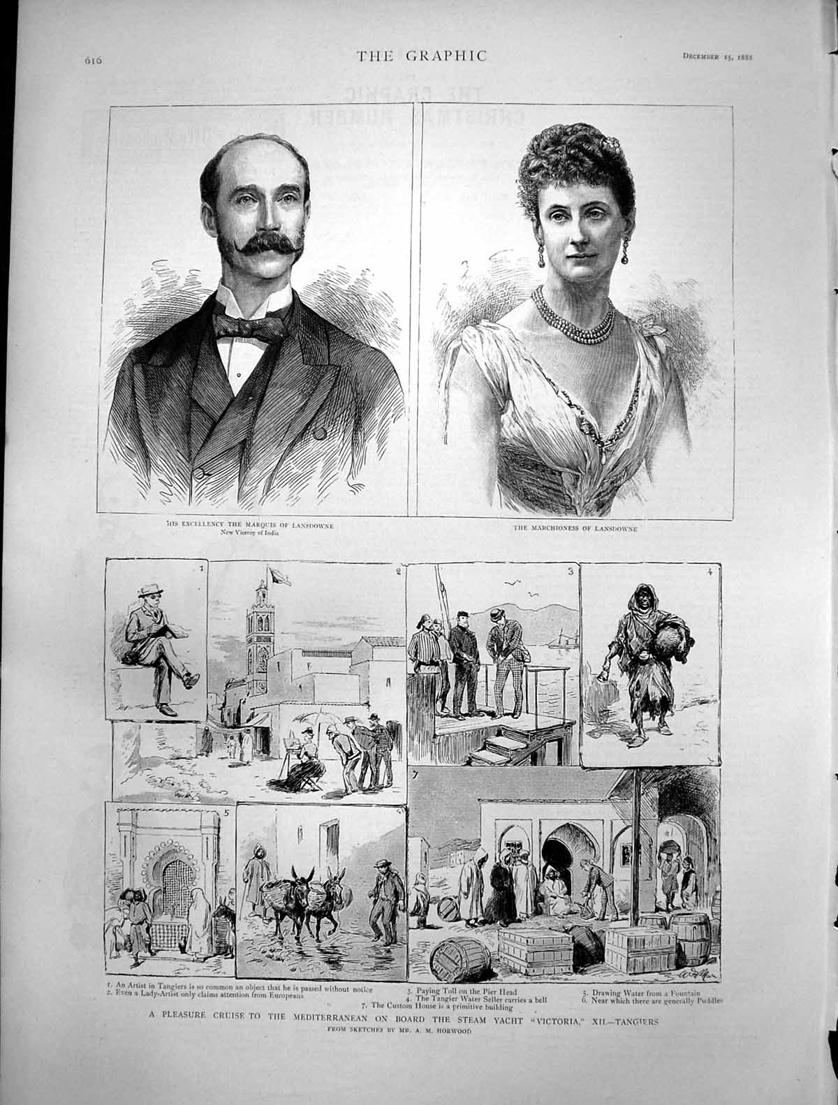 Antique Old Print Marquis Marchioness Landsdowne Cruise Mediterranean 1888 19th
