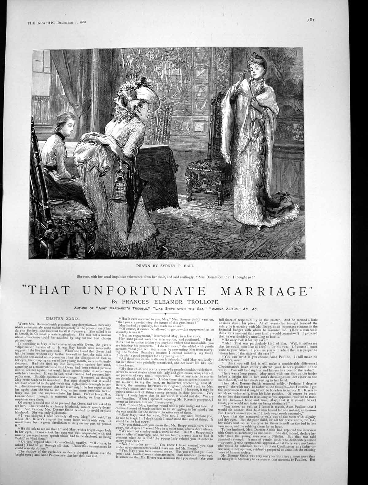 Antique Old Print That Unfortunate Marriage Lady Rose Mrs Dormer Smith 1888
