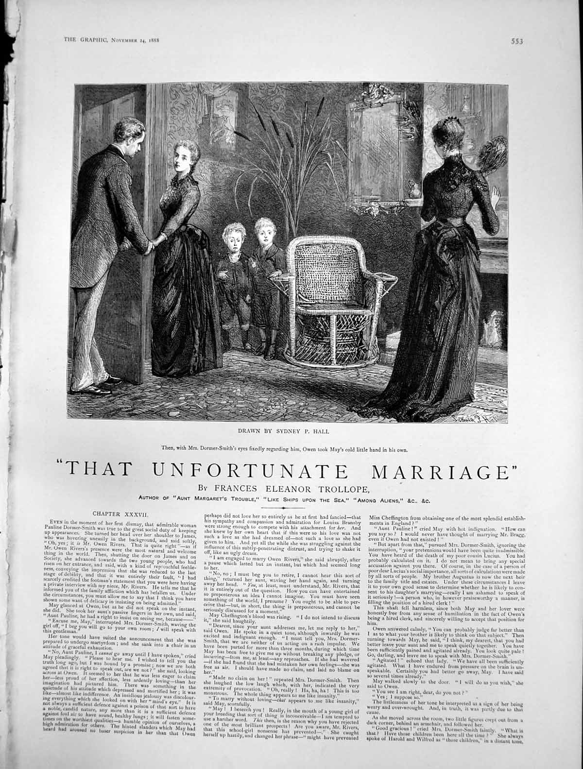 Antique Old Print That Unfortunate Marriage Mrs Dormer Smith Owen May 1888 19th