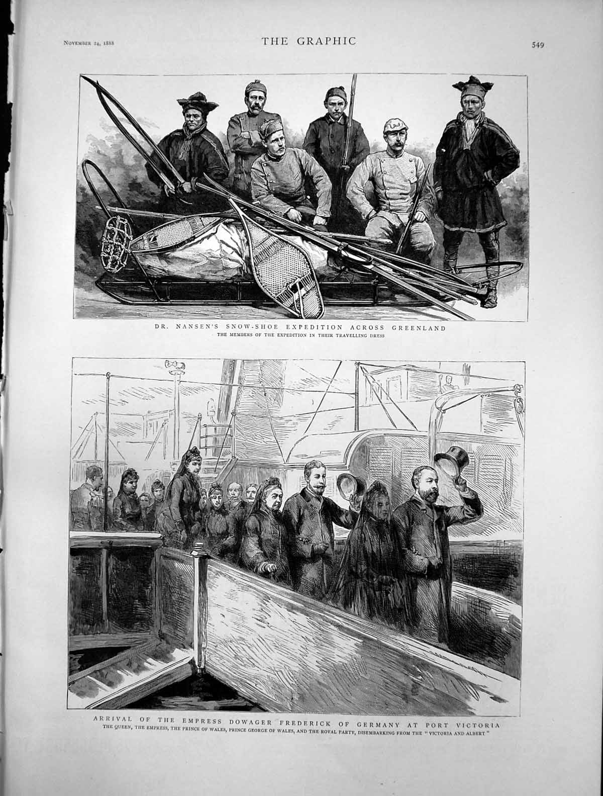 Antique Print Dr Nansens Expedition Greenland Empress Dowager Germany 1888 19th
