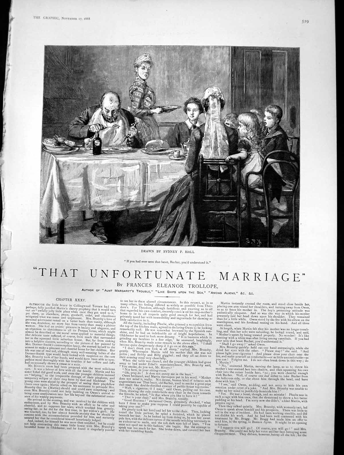 Antique Print That Unfortunate Marriage Group Table Seen Beast Bucher 1888 19th