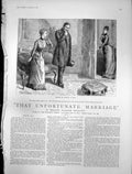 Original Old Antique Print That Unfortunate Marriage Mr Bragg Speaks Lady 1888
