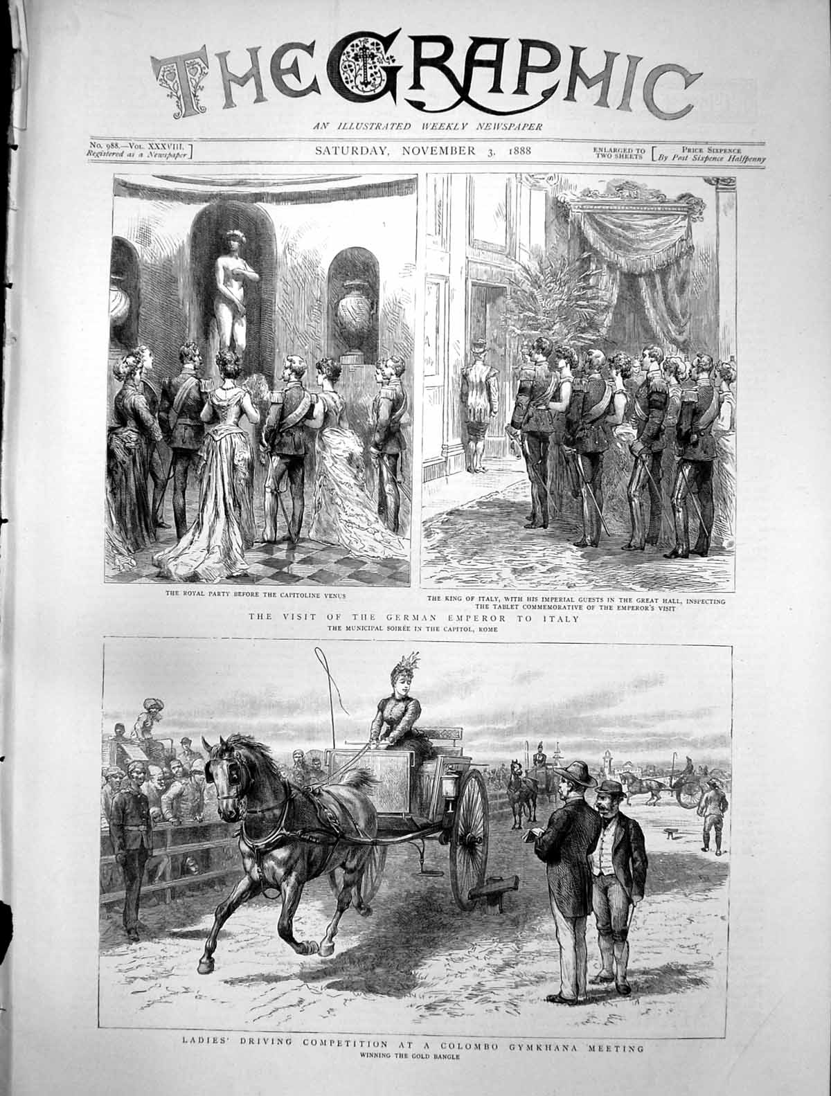 Old Print German Emperor Visit Italy Ladies Driving Colombo Gymkhana1888 19th