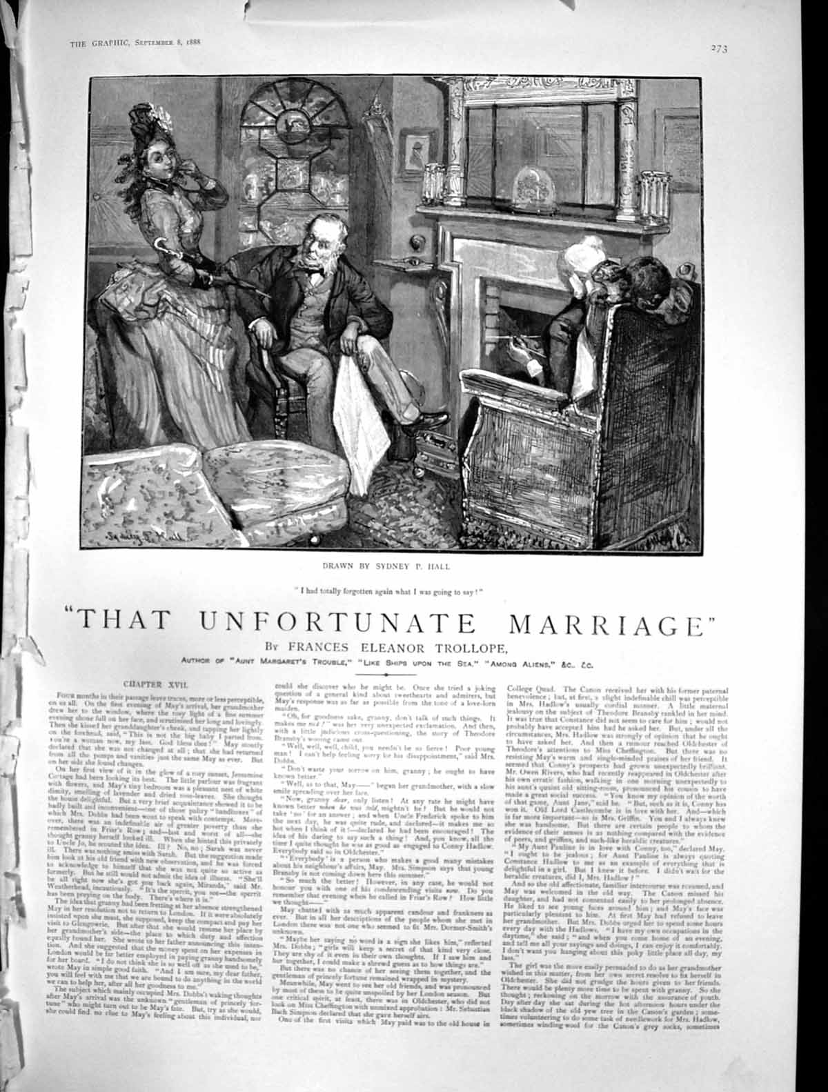 Original Old Antique Print That Unfortunate Marriage Woman Couple Fireside 1888