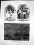 Original Old Antique PrintYoungMaids Lee Hms Rodney Running Blockade 1888