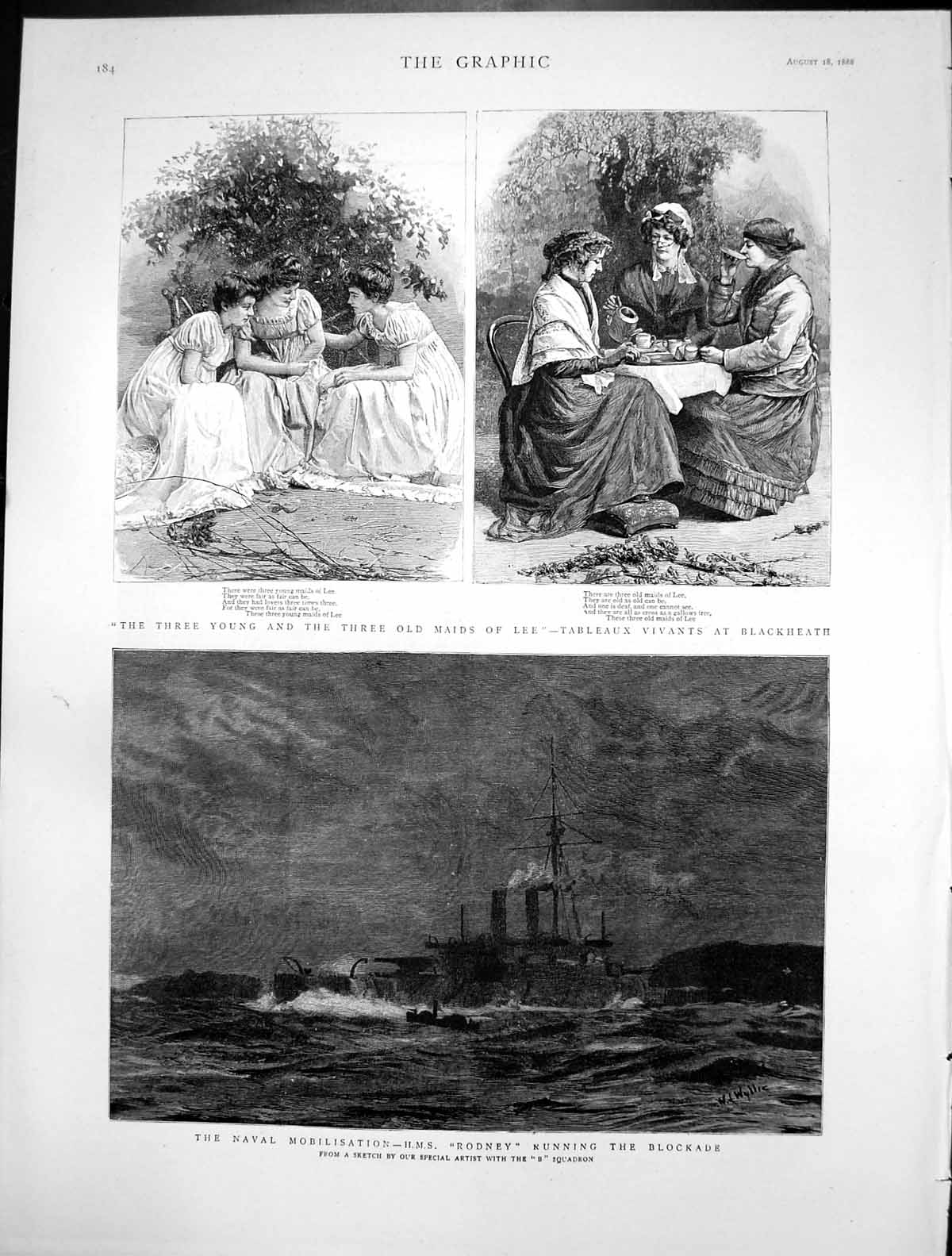 Original Old Antique PrintYoungMaids Lee Hms Rodney Running Blockade 1888