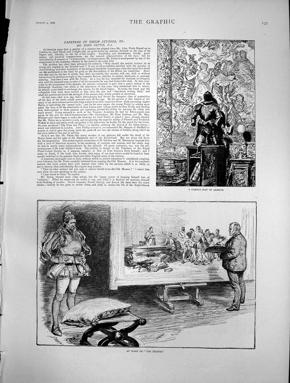 Antique Print Painters Studios John Pettie At Work Traitor Suit Armour 1888