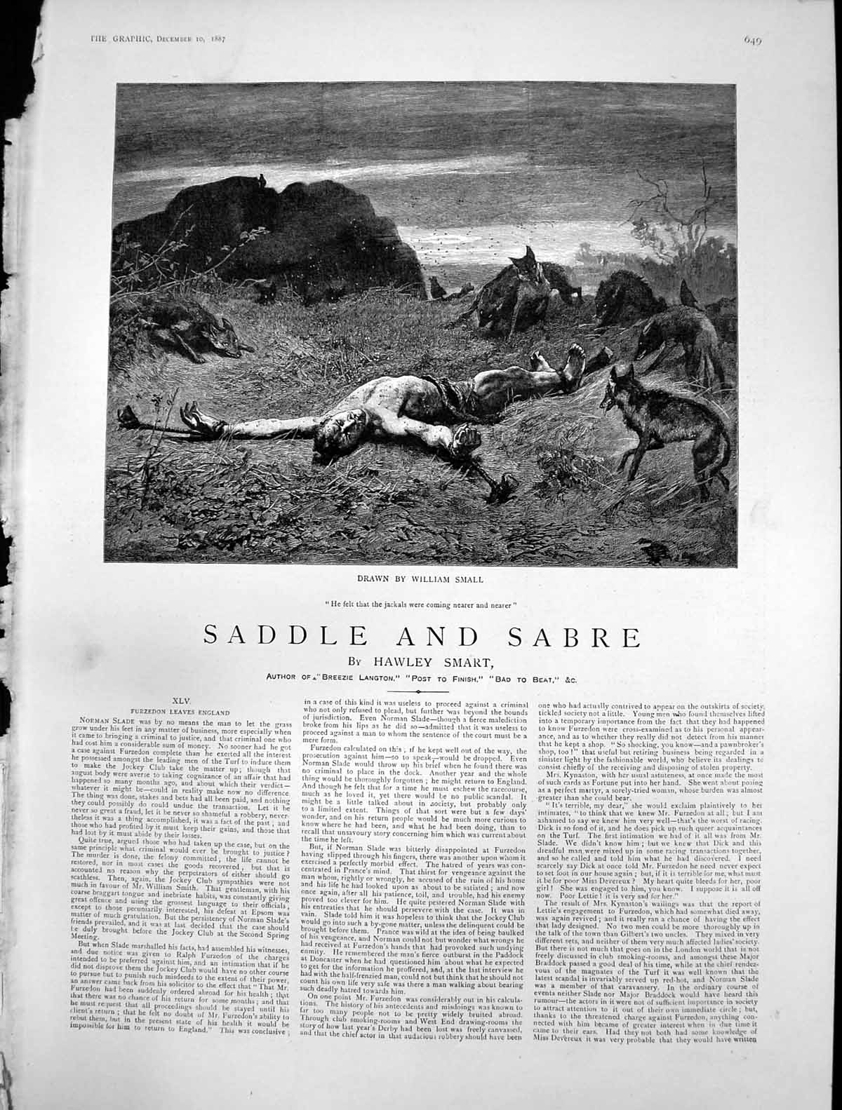 Old Antique Print Saddle Sabre Man Tied Chains Jackals Coming Nearer 1887 19th