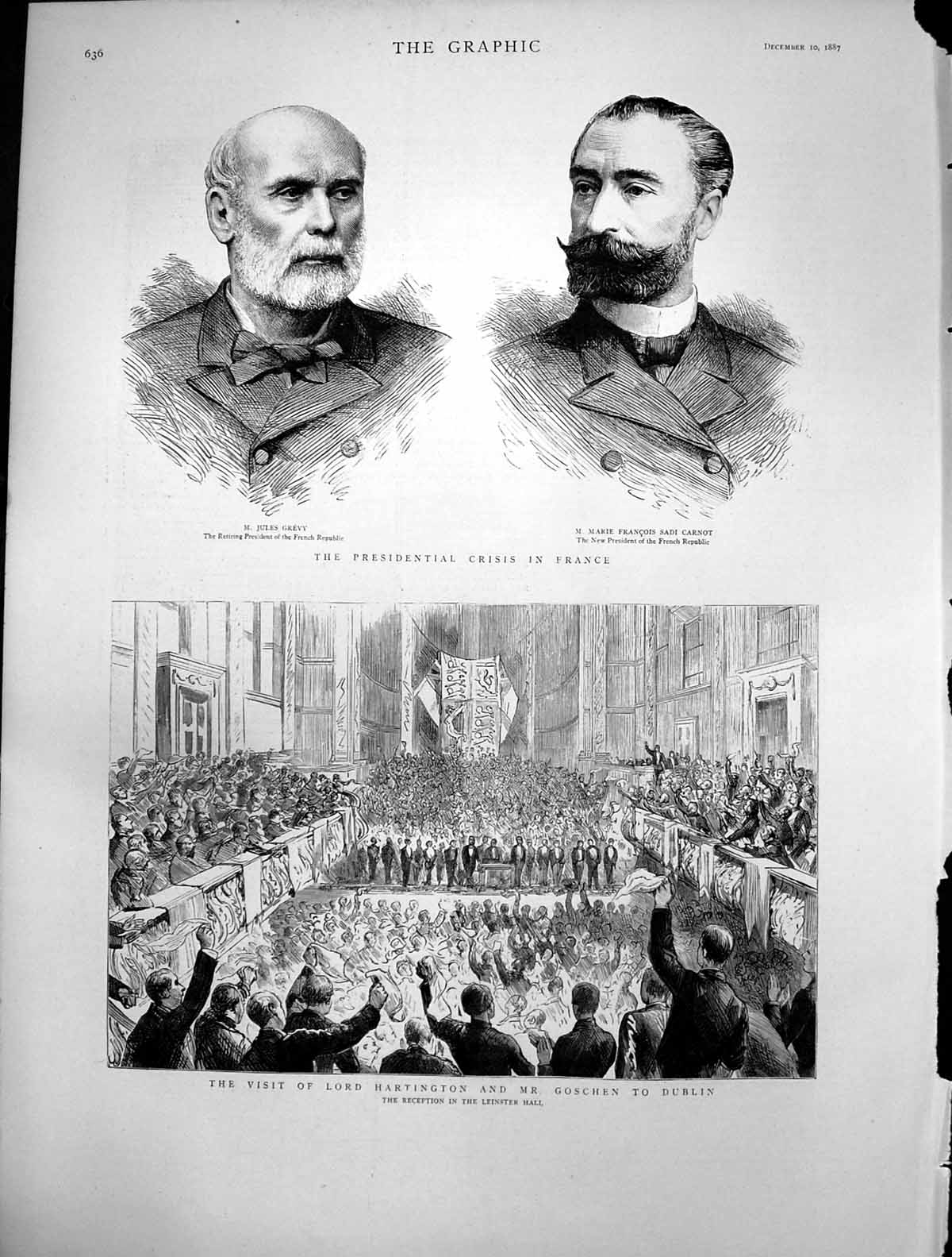 Antique Old Print Visit Lord Hartington Mr Goschen Dublin M Marie Carnot 1887
