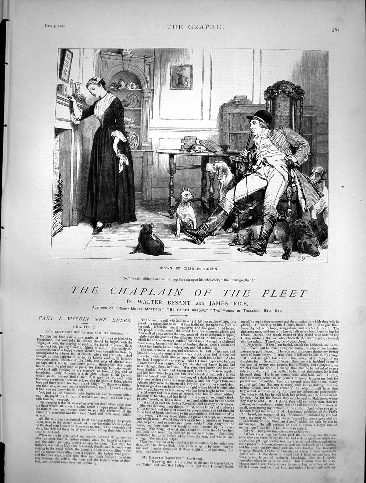 Antique Old Print Chaplain Fleet Kitty Lost Father Friends Man Tells Go 1880