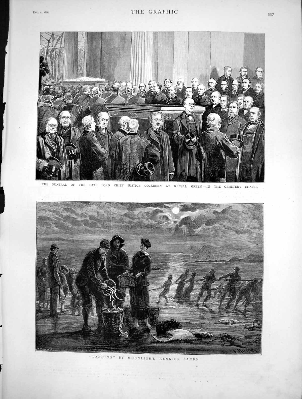 Old Print Funeral Lord Chief Justice Cockburn Lancing Kennick Sands 1880 19th