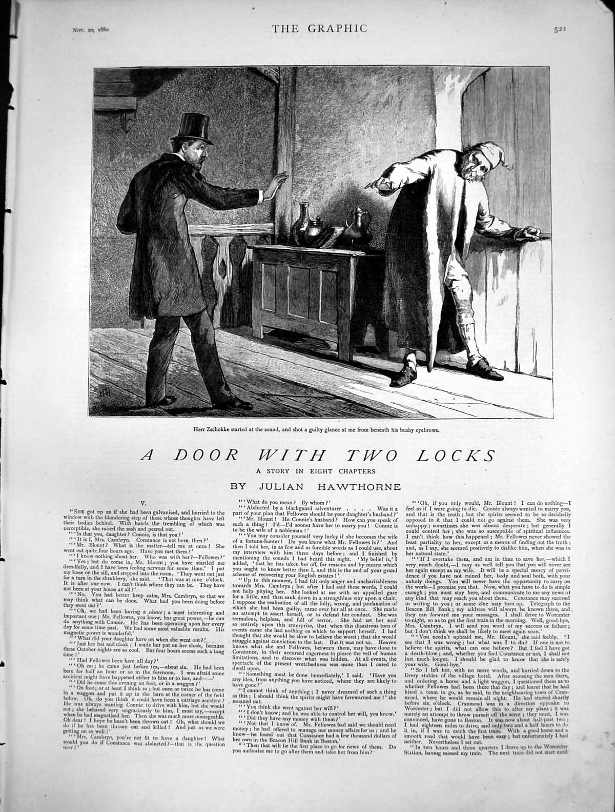 Old Antique Print Door WithLocks Herr Zschokke Man Night Clothes 1880