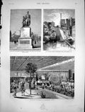 Antique Old Print Monument Burke Wills Explorers Melbourne Burmese Play 1880