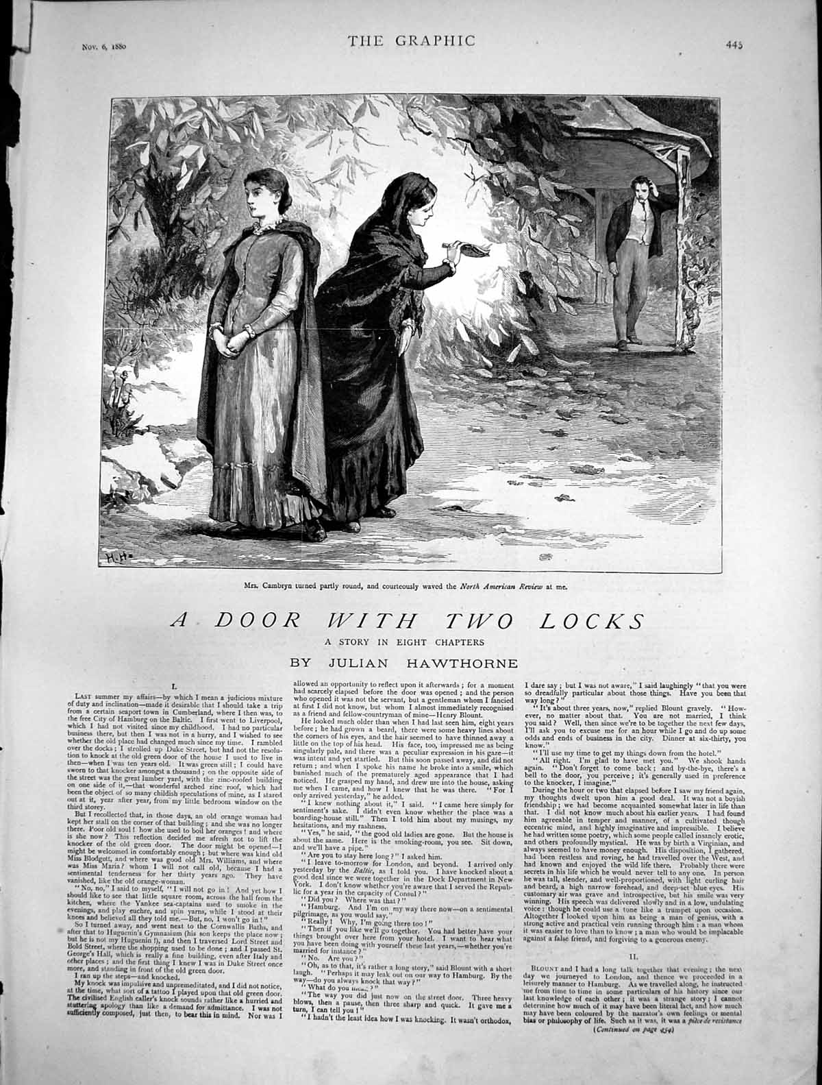 Antique Old Print Door WithLocks Mrs Cambryn North American Review 1880