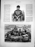 Old Print Masupha Basuto Chief Afghanistan Staff Descend Cabul River 1880 19th