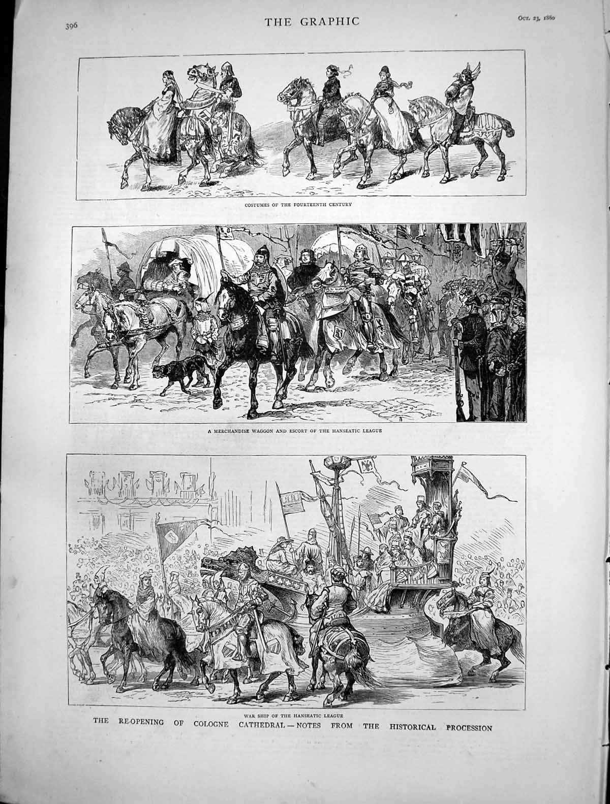 Old Antique Print Reopening Cologne Cathedral Historical Procession 1880 19th