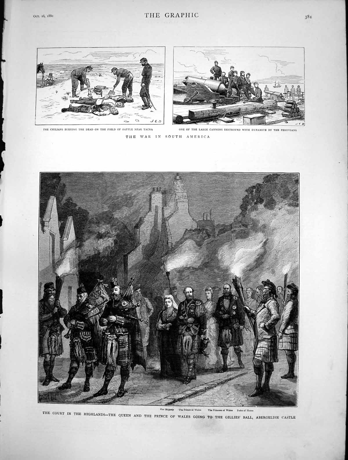 Old Print War South America Queen Prince Wales Ball Abergeldie Castle1880 19th