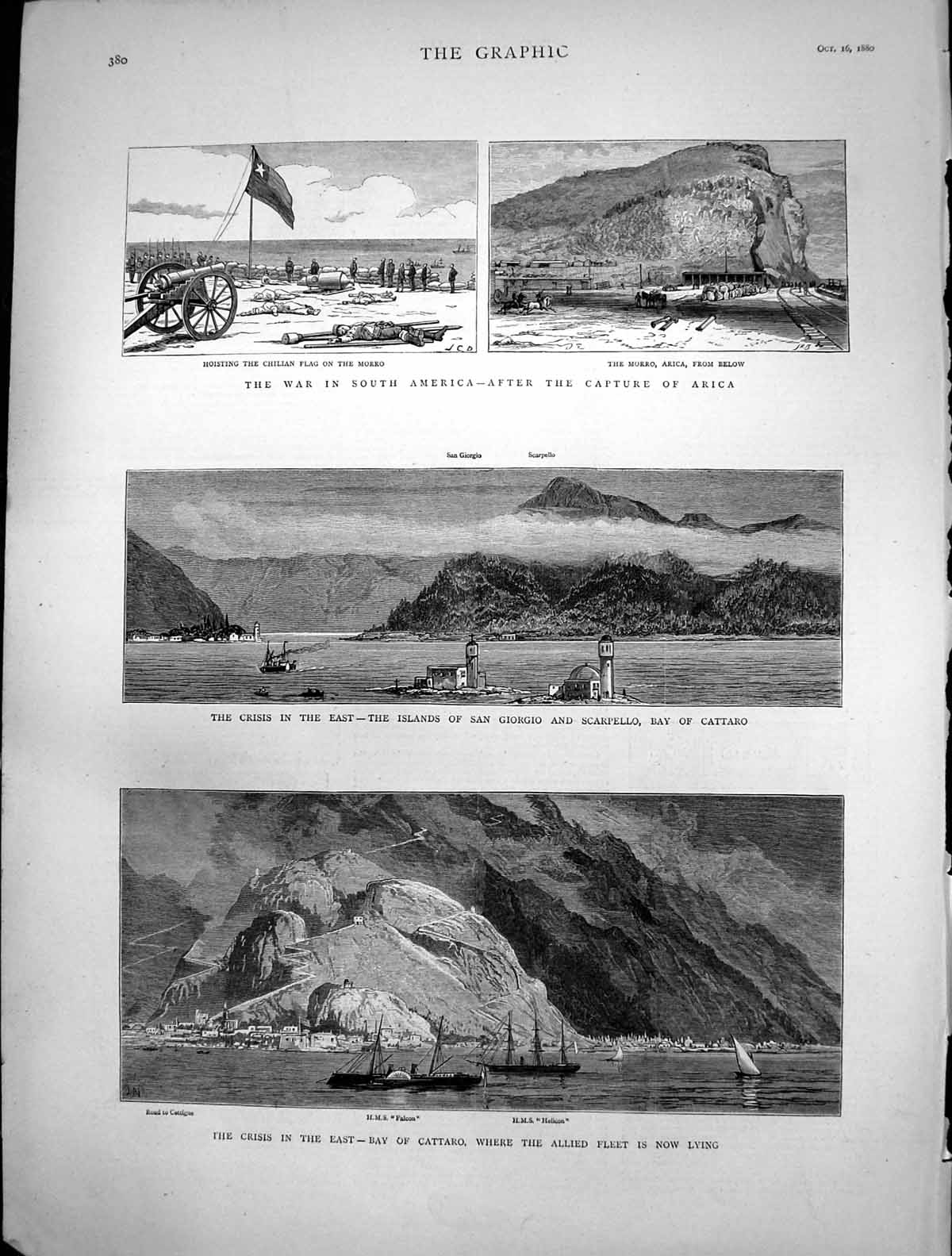 Antique Old Print War South America Crisis East Bay Cattaro Allied Fleet 1880