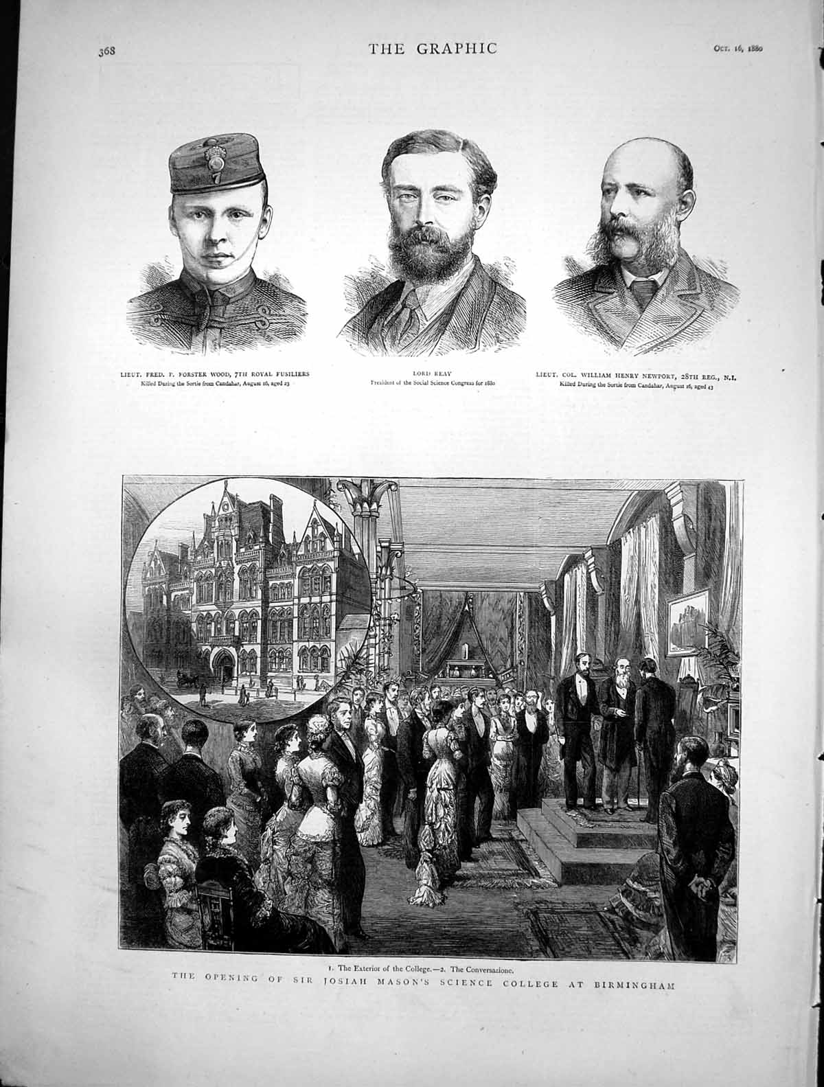 Old Print Opening Josiah Masons Science College Birmingham Lord Reay1880 19th