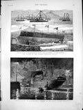 Antique Print Launch Italian Ironclad Italia Dock Lighting Electricity 1880