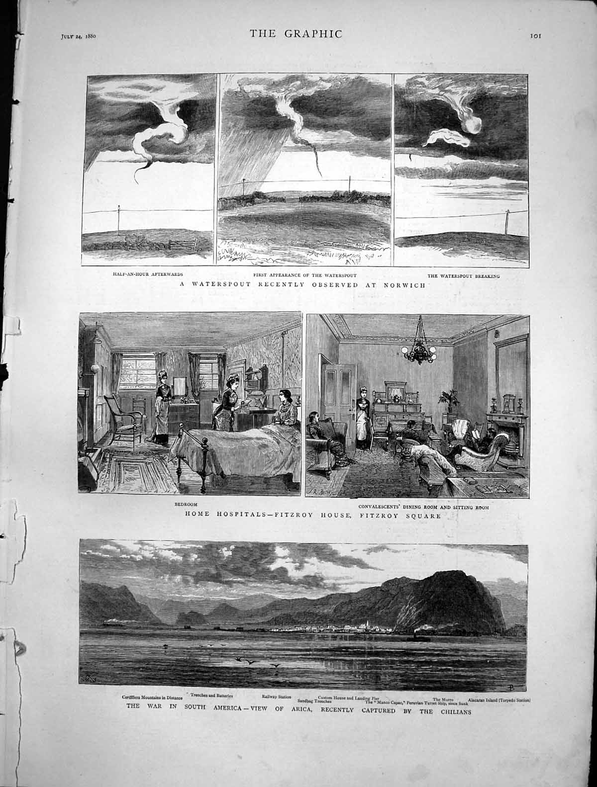 Antique Print War South America Arica Chilians Fitzroy House Hospital 1880 19th