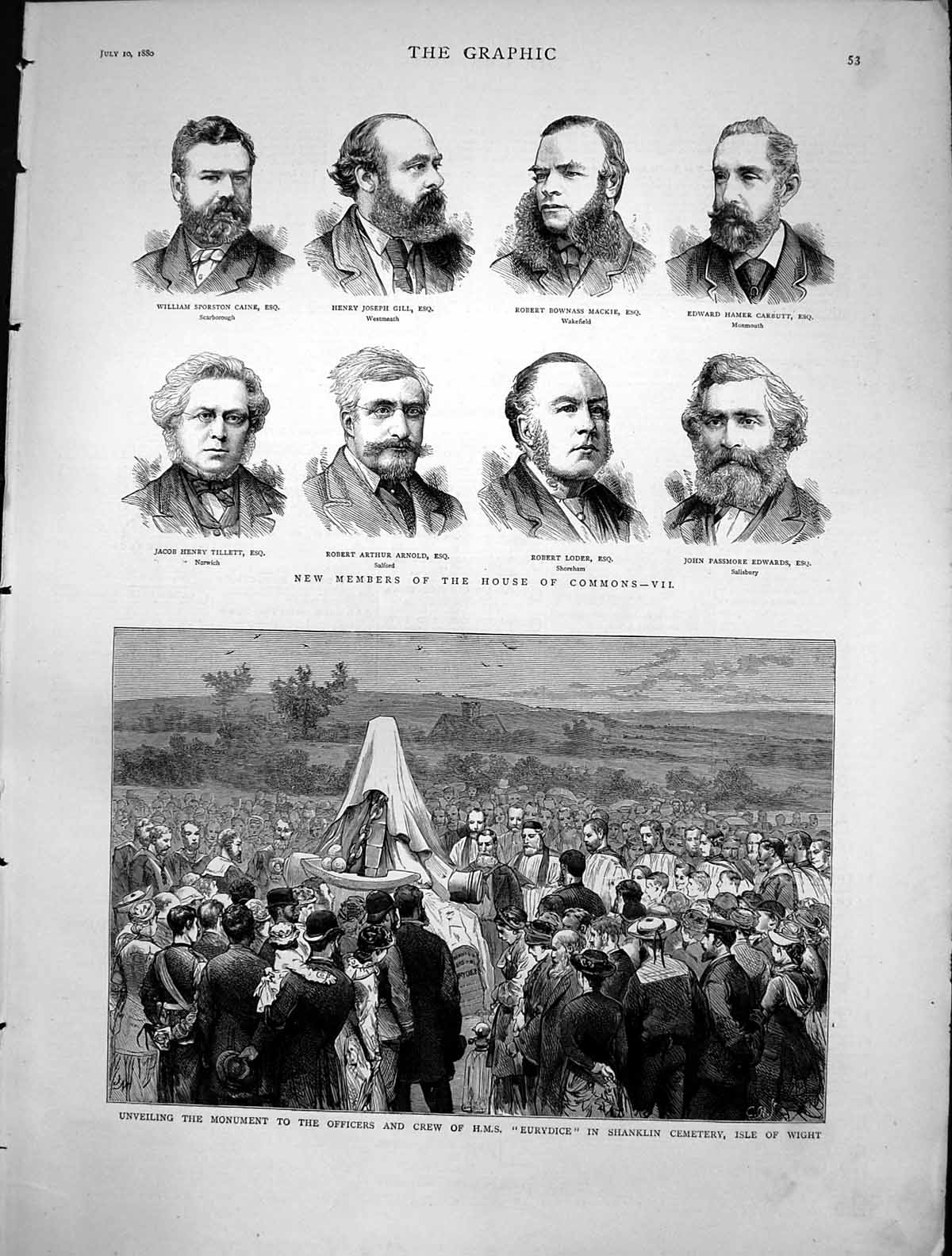Antique Print Monument Crew Hms Eurydice Shanklin Cemetery Isle Wight 1880 19th