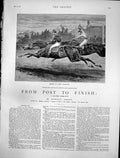 Old Antique Print From Post Finish Getting Favourite New Comer Race 1884 19th