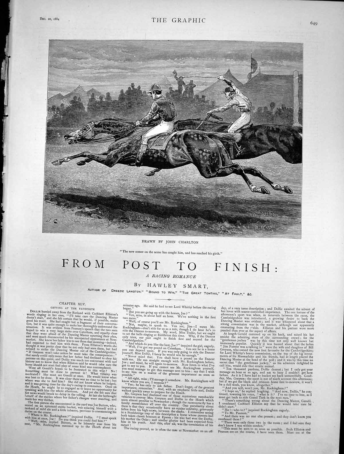 Old Antique Print From Post Finish Getting Favourite New Comer Race 1884 19th