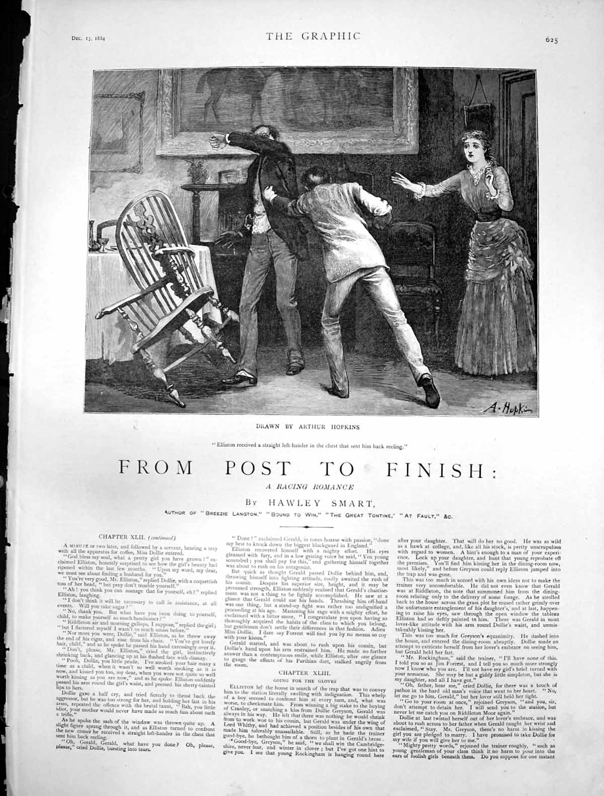Antique Print From Post To Finish Elliston Received Punch Sent Reeling 1884