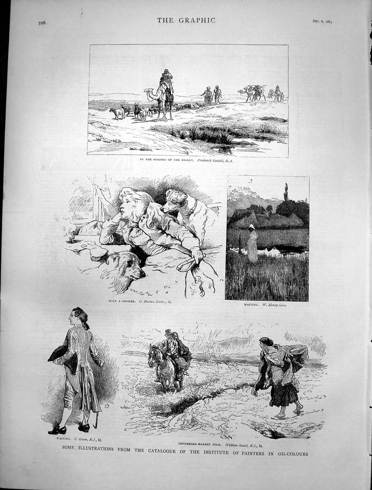 Old Antique Print Borders Desert Only A Shower Connemara Market Folk 1884 19th